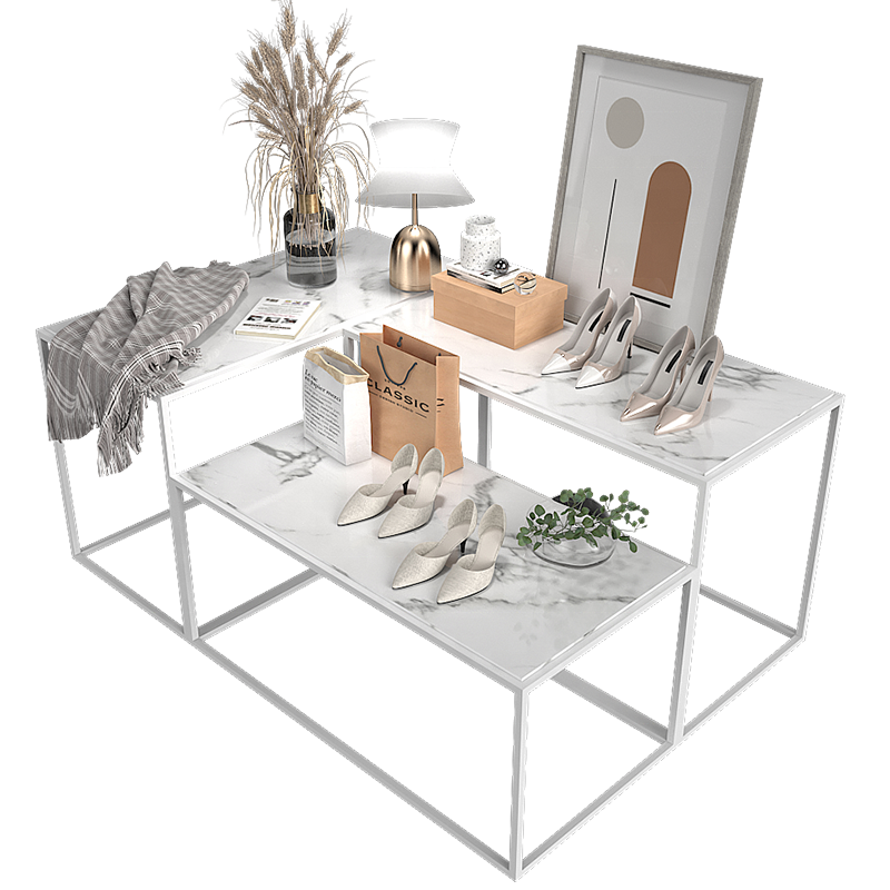 アイランド什器・店舗中央什器 白大理石製靴ディスプレイ台 小売店向け
