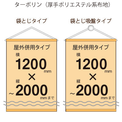 屋外併用 フルカラータペストリー 幅1200×縦フリーサイズ 袋とじタイプ(ターポリン)