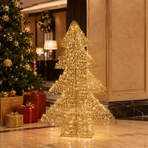 LEDクリスマスツリーオブジェ 100cm ゴールド装飾 ホテルロビーのクリスマス設置イメージ｜誉PRINTING