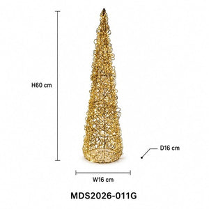 LEDコーン型クリスマスツリーオブジェ 60cm ゴールド装飾 サイズ・寸法画像｜誉PRINTING