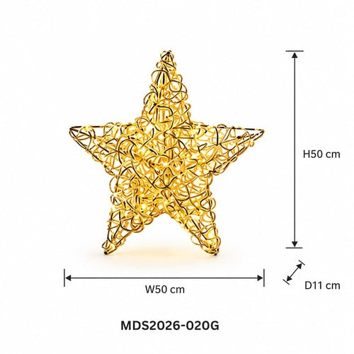 星型LEDライトオブジェ 50cm ゴールド装飾 サイズ・寸法画像｜誉PRINTING