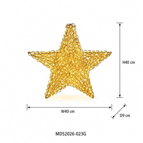星型LEDライトオブジェ 40cm ゴールド装飾 サイズ・寸法画像｜誉PRINTING