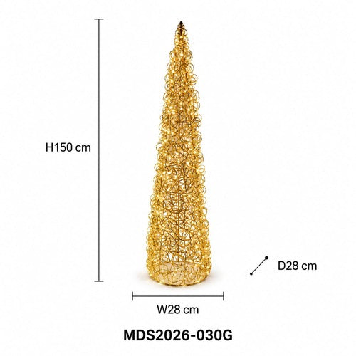 LEDコーン型クリスマスツリーオブジェ 150cm ゴールド装飾 サイズ・寸法画像｜誉PRINTING