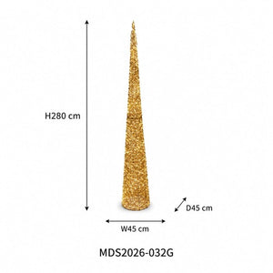 LEDコーン型クリスマスツリーオブジェ 280cm ゴールド装飾 サイズ・寸法画像｜誉PRINTING