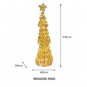 LEDクリスマスツリーオブジェ 152cm 星付き ゴールド装飾 サイズ・寸法画像｜誉PRINTING