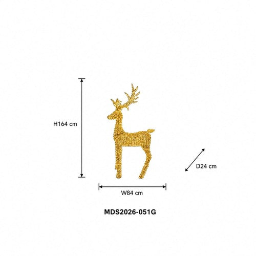 大型LEDトナカイオブジェ 164cm ゴールド装飾 サイズ・寸法画像｜誉PRINTING