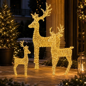 大型LEDトナカイオブジェ 3サイズのゴールド装飾 クリスマス設置イメージ｜誉PRINTING