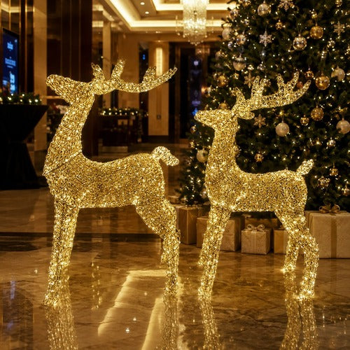 LEDトナカイオブジェ 80cm・100cm ゴールド装飾 ホテルロビーのクリスマス設置イメージ｜誉PRINTING