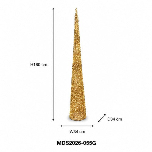 LEDコーン型クリスマスツリーオブジェ 180cm ゴールド装飾 サイズ・寸法画像｜誉PRINTING