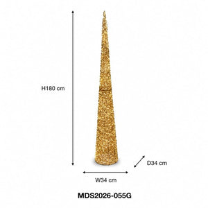 LEDコーン型クリスマスツリーオブジェ 180cm ゴールド装飾 サイズ・寸法画像｜誉PRINTING