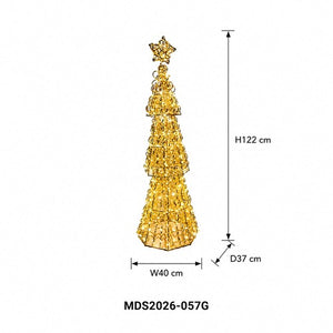 LEDクリスマスツリーオブジェ 122cm 星付き ゴールド装飾 サイズ・寸法画像｜誉PRINTING