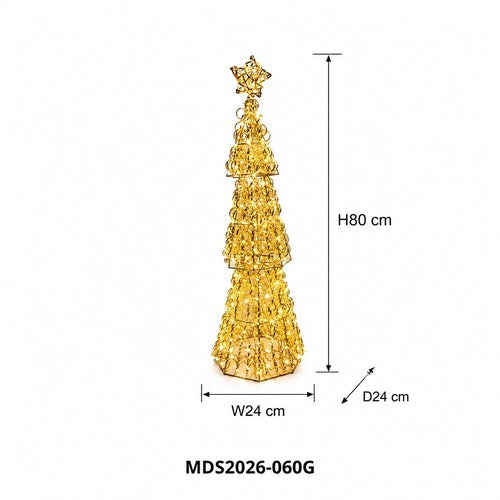 LEDクリスマスツリーオブジェ 80cm 星付き ゴールド装飾 サイズ・寸法画像｜誉PRINTING