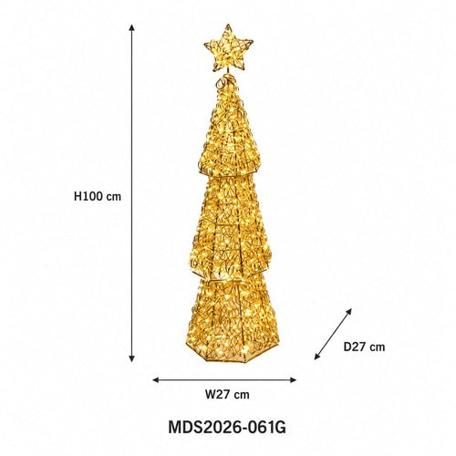 LEDクリスマスツリーオブジェ 100cm 星付き ゴールド装飾 サイズ・寸法画像｜誉PRINTING