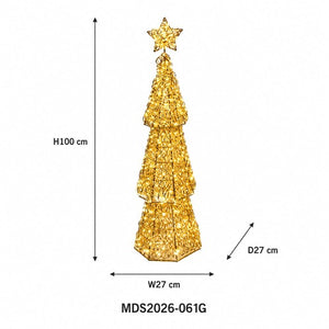 LEDクリスマスツリーオブジェ 100cm 星付き ゴールド装飾 サイズ・寸法画像｜誉PRINTING