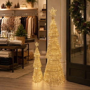 LEDクリスマスツリーオブジェ 100cm・180cm 星付き ゴールド装飾 店舗内のクリスマス設置イメージ｜誉PRINTING