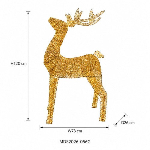 LEDトナカイオブジェ 140cm ゴールド装飾 サイズ・寸法画像｜誉PRINTING