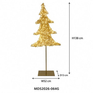 LEDクリスマスツリーオブジェ スタンドタイプ 138cm ゴールド装飾 サイズ・寸法画像｜誉PRINTING