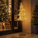 LEDクリスマスツリーオブジェ スタンドタイプ 138cm ゴールド装飾 店舗入口のクリスマス設置イメージ｜誉PRINTING