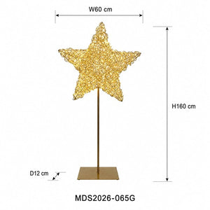 LED星型オブジェ スタンドタイプ 160cm ゴールド装飾 サイズ・寸法画像｜誉PRINTING