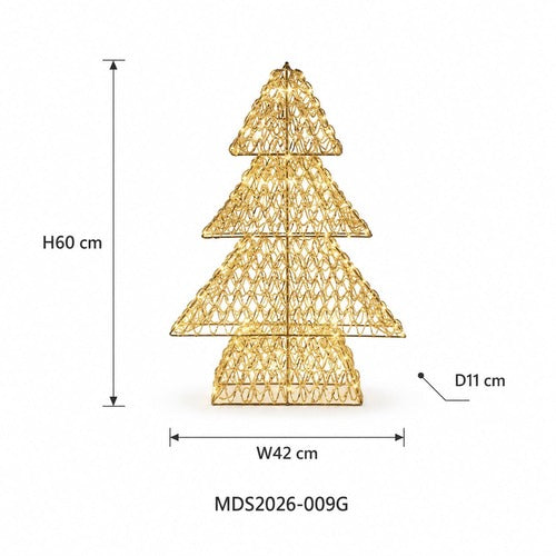 LEDクリスマスツリーオブジェ 60cm ゴールド装飾 サイズ・寸法画像｜誉PRINTING