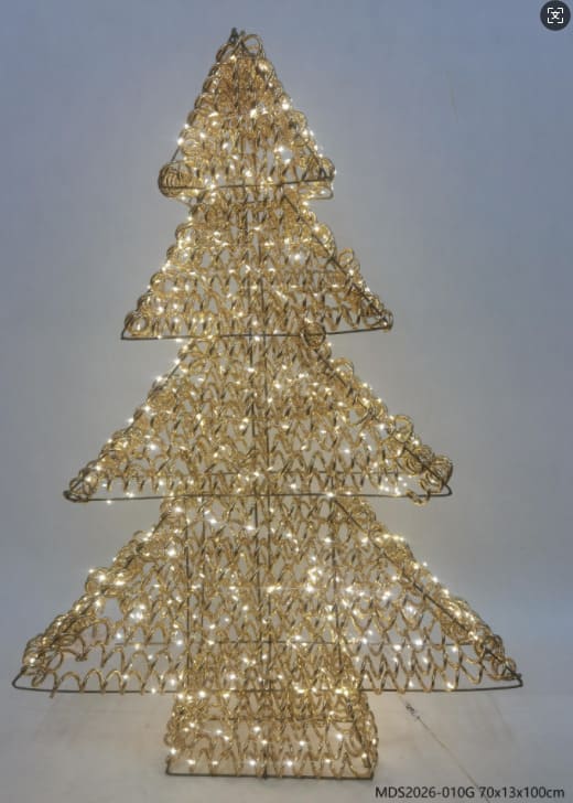 LEDクリスマスツリーオブジェ 100cm ゴールド装飾 点灯イメージ｜誉PRINTING