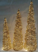 LEDコーン型クリスマスツリーオブジェ 3サイズの点灯・使用イメージ｜ゴールド装飾｜誉PRINTING
