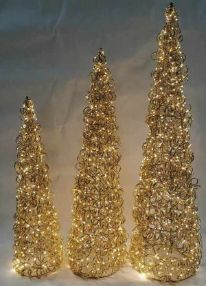 LEDコーン型クリスマスツリーオブジェ 3サイズの点灯・使用イメージ｜ゴールド装飾｜誉PRINTING