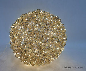 球体型LEDライトオブジェ 50cm ゴールド装飾 点灯イメージ｜誉PRINTING