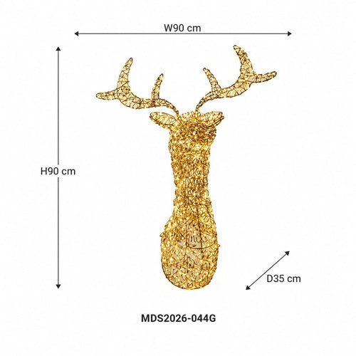LEDトナカイヘッドオブジェ 90cm ゴールド装飾 サイズ・寸法画像｜誉PRINTING