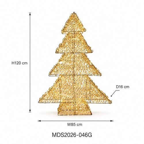 LEDクリスマスツリーオブジェ 120cm ゴールド装飾 サイズ・寸法画像｜誉PRINTING