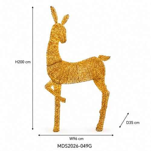LEDトナカイオブジェ 200cm ゴールド装飾 サイズ・寸法画像｜誉PRINTING