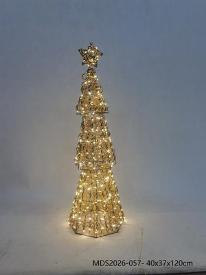 LEDクリスマスツリーオブジェ 120cm 星付き ゴールド装飾 商品画像｜誉PRINTING