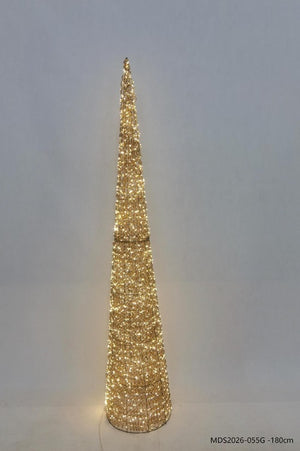 LEDコーン型クリスマスツリーオブジェ 180cm ゴールド装飾 点灯・使用イメージ｜誉PRINTING