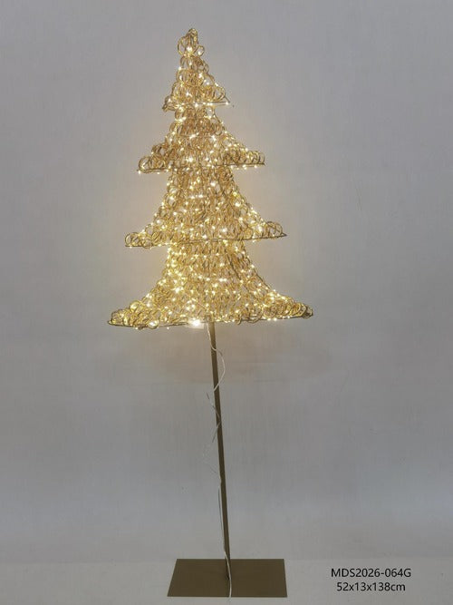 LEDクリスマスツリーオブジェ スタンドタイプ 138cm ゴールド装飾 点灯商品画像｜誉PRINTING