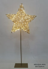 LED星型オブジェ スタンドタイプ 160cm ゴールド装飾 点灯商品画像｜誉PRINTING