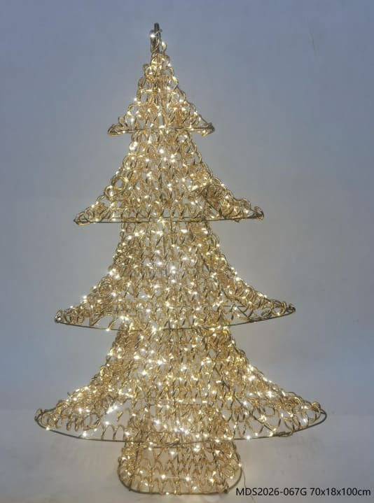 LEDクリスマスツリーオブジェ 100cm ゴールド装飾 点灯イメージ｜誉PRINTING
