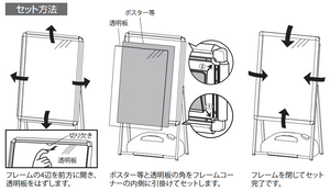 片面ポスタースタンド 省スペース設置 4辺開き