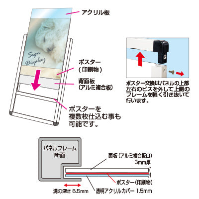 サポートサイン 非常搬送用ストレッチャータイプ ポスター差し替え(パネル下部カタログケース付き)