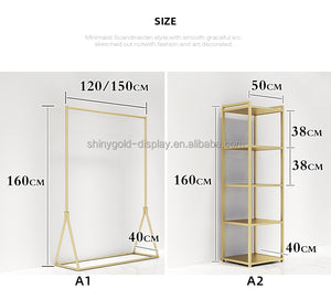 小売衣料品ディスプレイラック店ステンレス鋼商業衣料品店ゴールドブティック衣料品ラック衣料品店