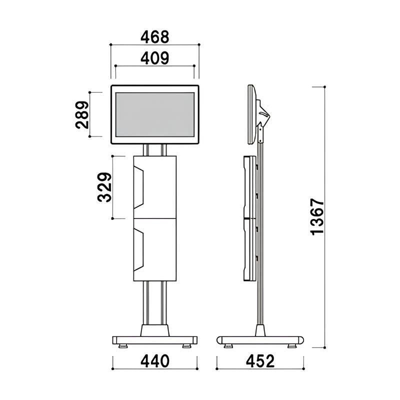 電子サイネージ用 A4横入れラック付きスタンド
