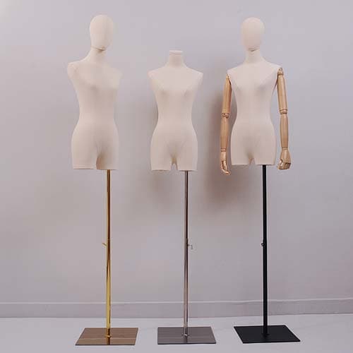 リネン製ベージュマネキン リネン製ハーフボディマネキン 木製アームで多用途展示に対応 | 店舗