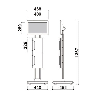 電子サイネージ用 A4横入れラック付きスタンド