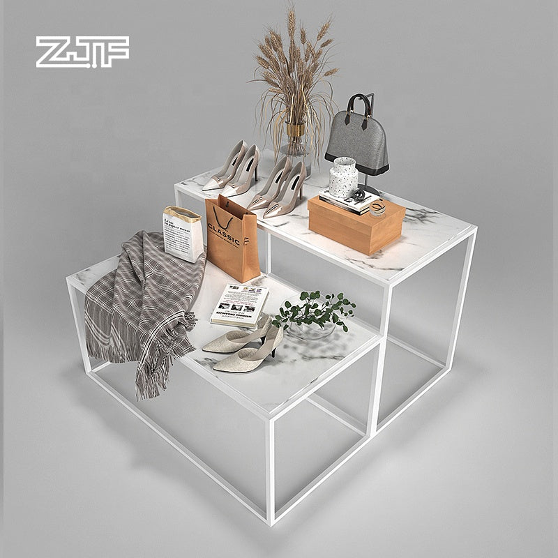 アイランド什器・店舗中央什器 白大理石製靴ディスプレイ台 小売店向け