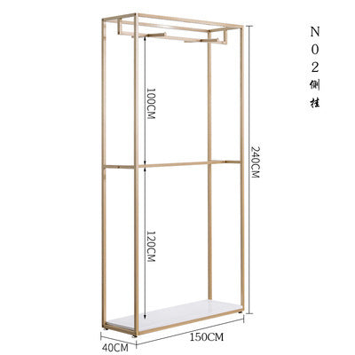 ファッション段ボール小売壁ゴールド衣類ディスプレイラックホイール付き衣料品店用