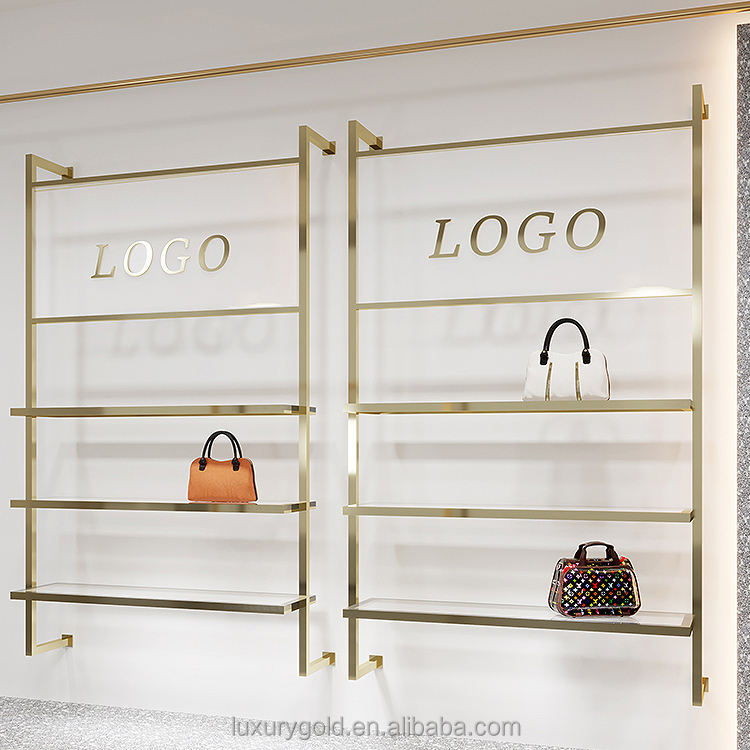 ファッションインテリアデザインゴールドガーメントメタル壁掛けハンギングレールディスプレイラック小売衣料品店