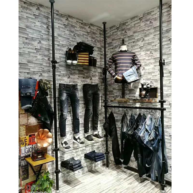 男性と女性のドレスDIsplayラック金属布ハンガースタンドラック小売壁掛け衣類ラック衣料品店ディスプレイスタンド